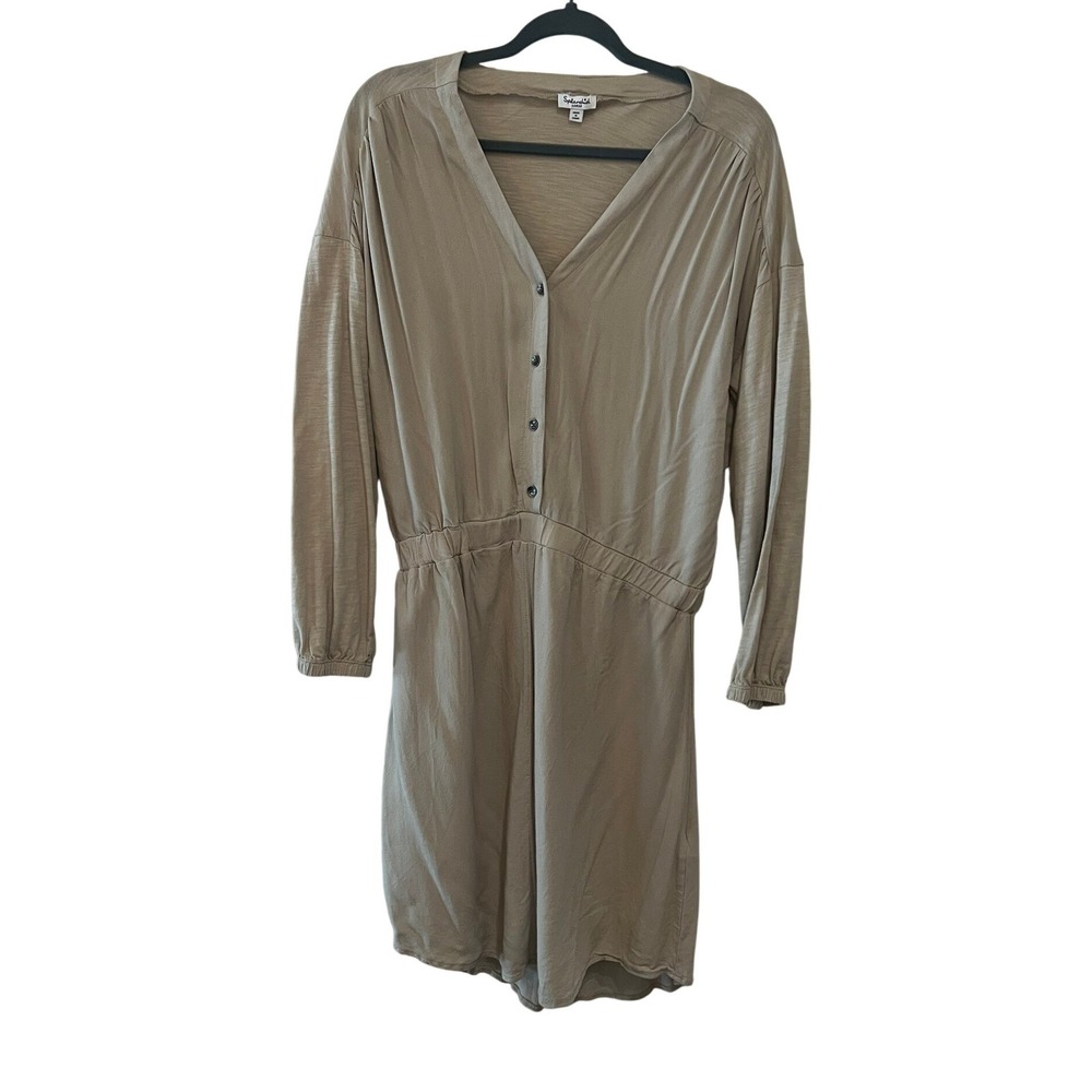Splendid Mini Dress Womens Large Beige Good Mixed Media V-Neck RS2D70D 1658